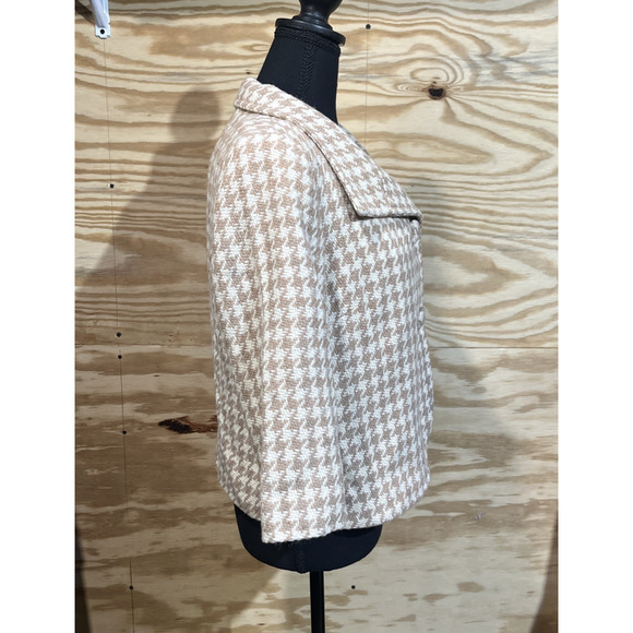 Banana Republic Houndstooth Wool Cropped Coat Jacket Beige Size 12 Classic Y2K - Picture 6 of 14